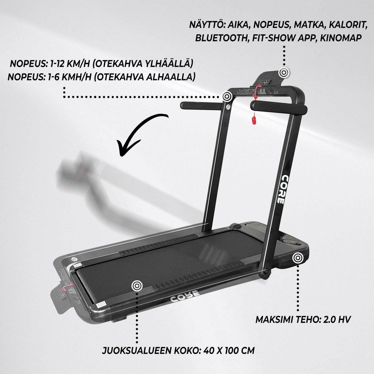 
              Nordcore 2-IN-1 Kävely-juoksumatto Core 2200