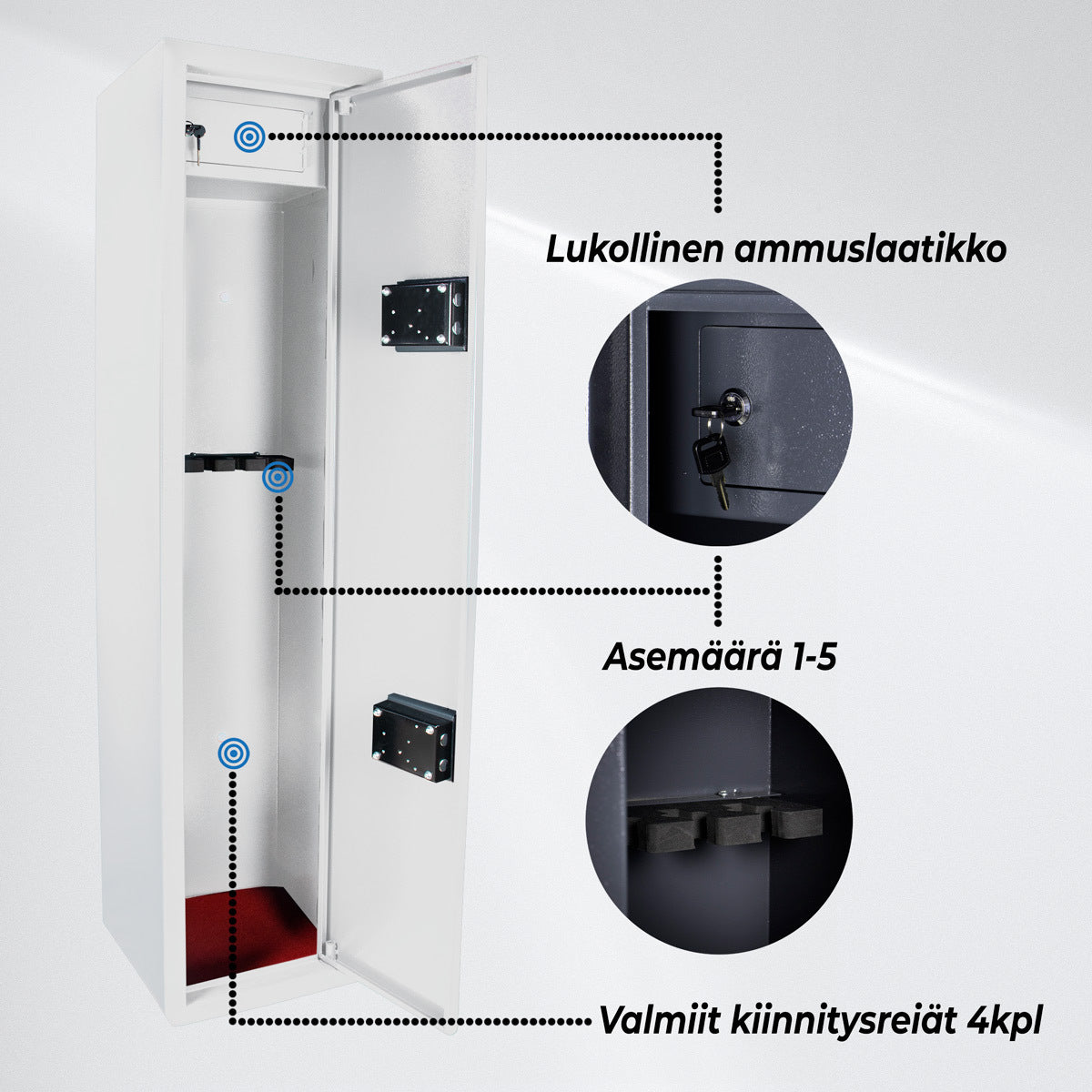 Trekker Asekaappi 5 aseelle AS500, valkoinen