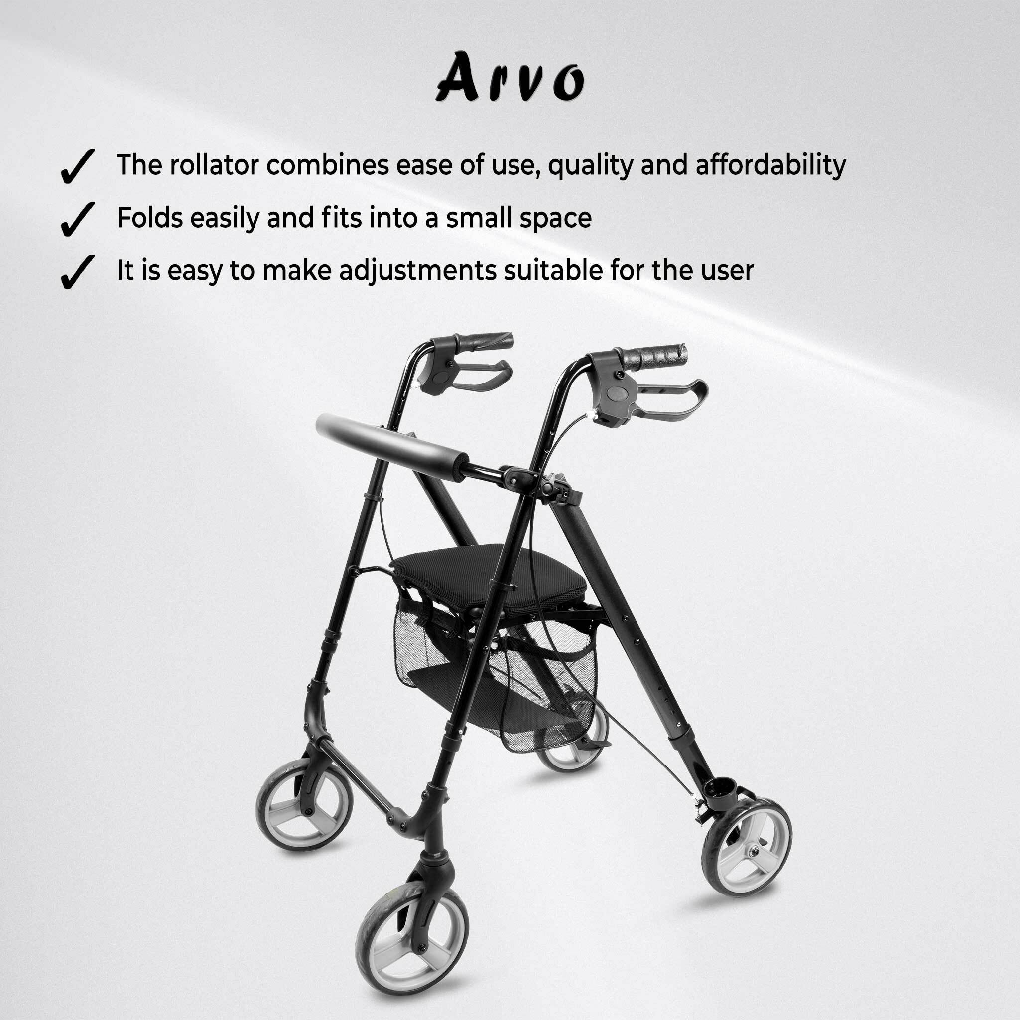 Arvo Rollator, Aero, Black - 149,00 EUR - Nordic ProStore