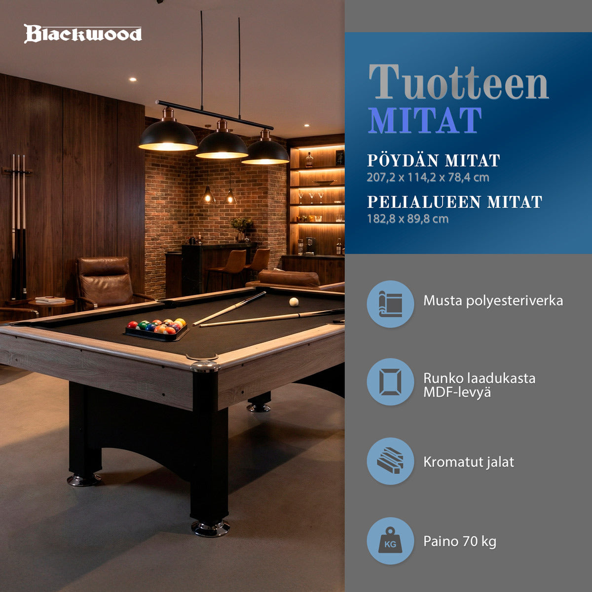 
              Blackwood Biljardipöytä, Basic 6' Black