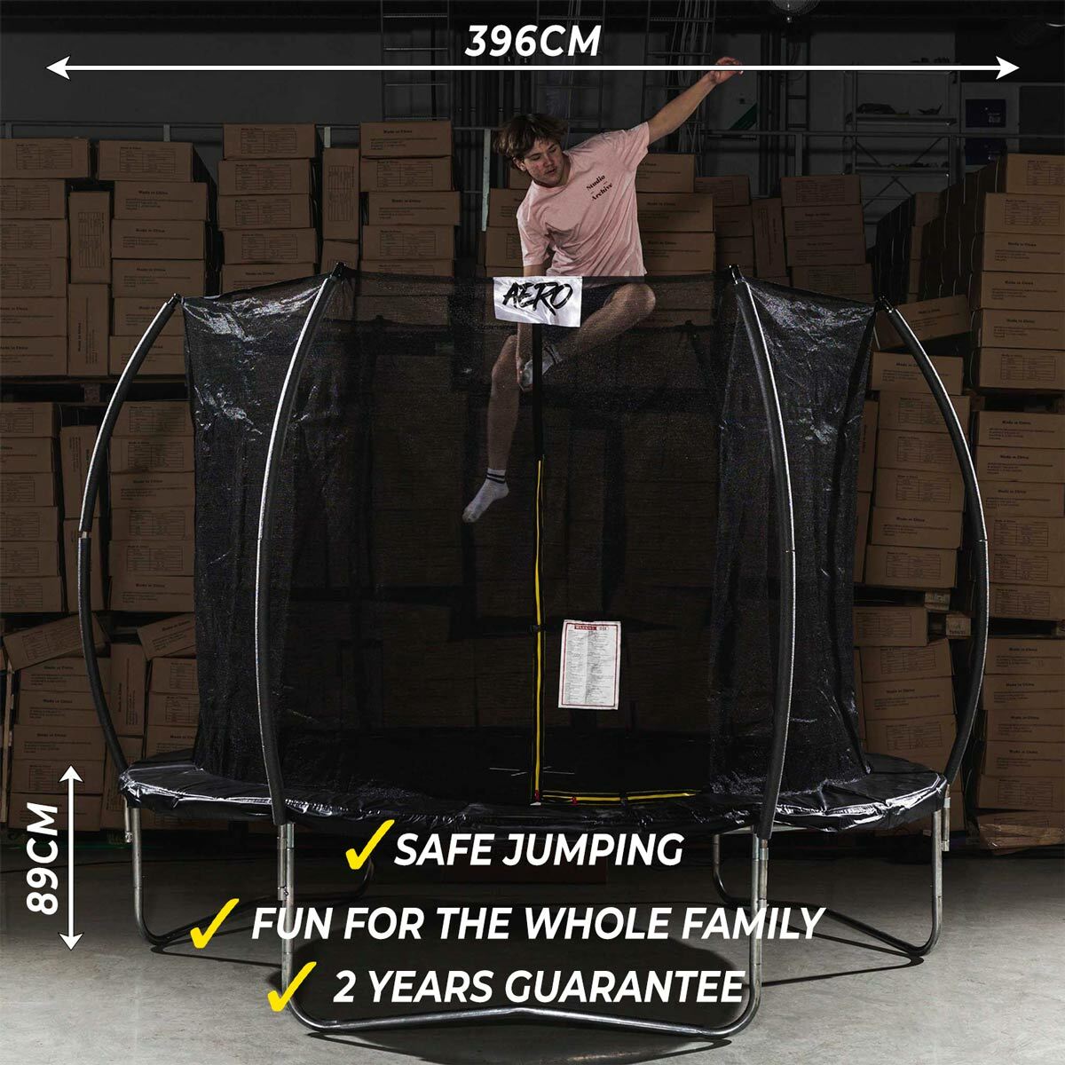 
              React Aero trampolino 3,96m con rete di sicurezza