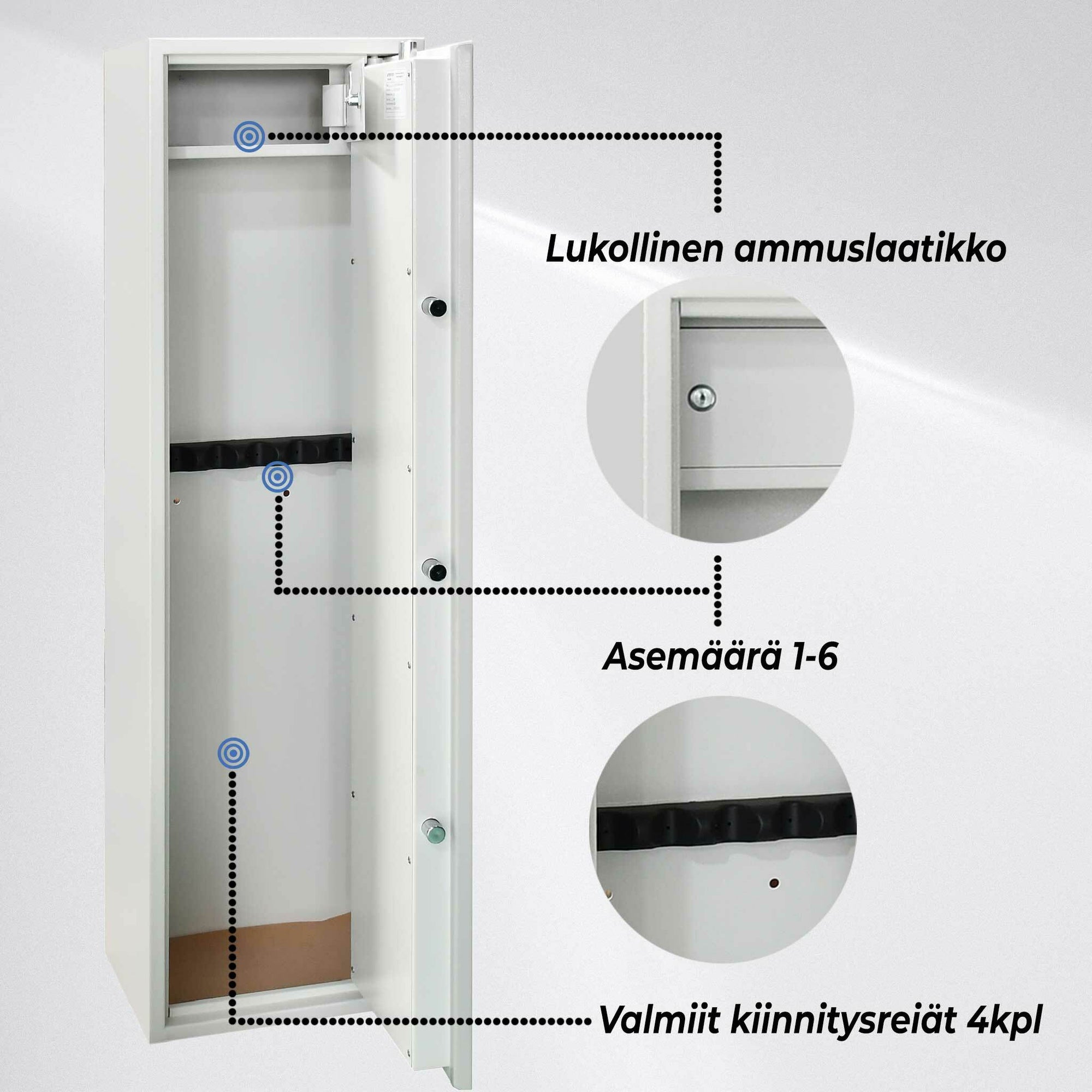 Trekker Asekaappi 6 aseelle AS600, valkoinen