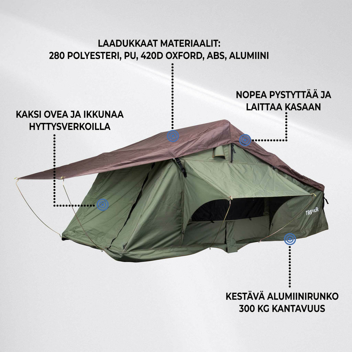 
              Trekker Kattoteltta Cabin L, Vihreä