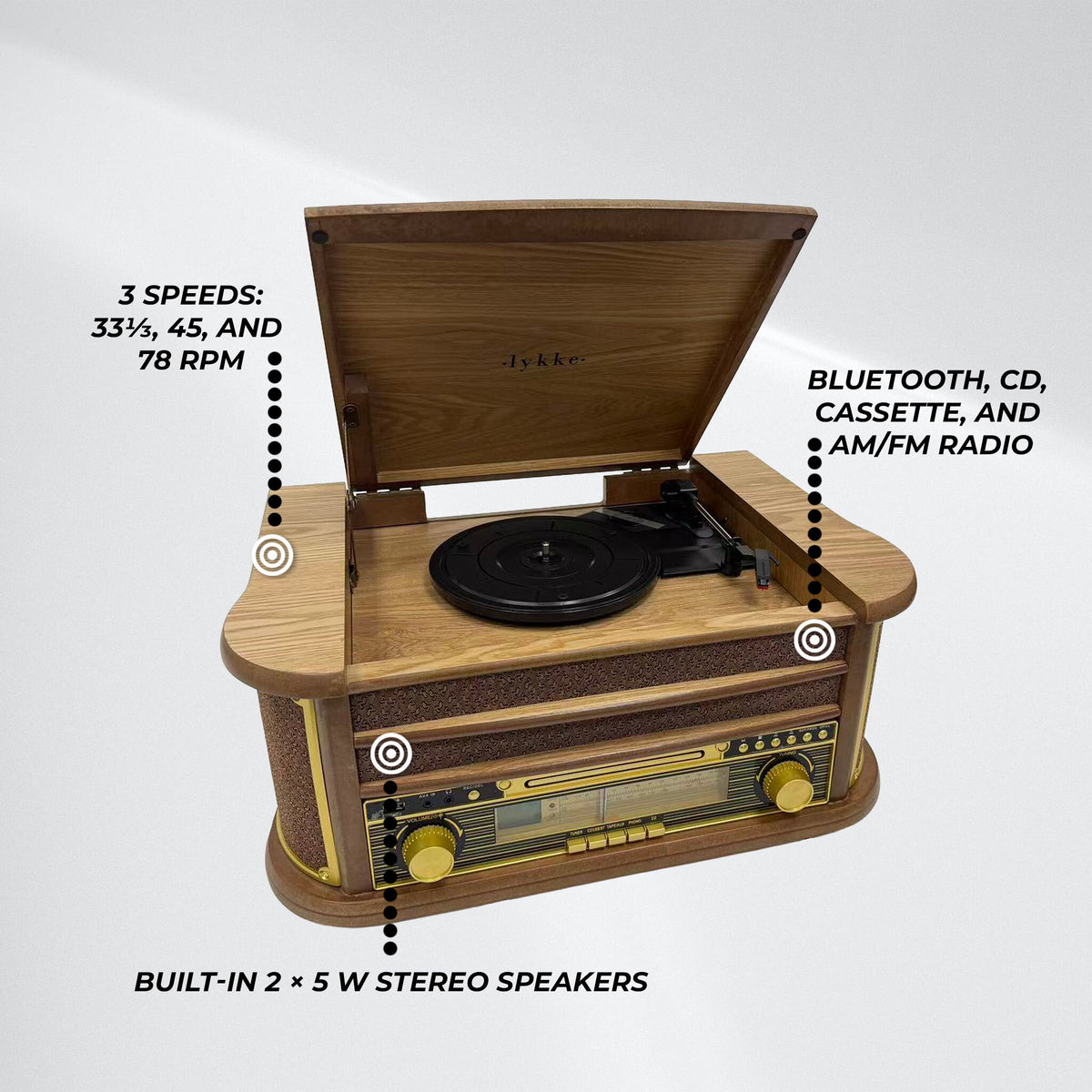 
              Lykke Plattenspieler Schallplattenspieler Retro AM/FM Bluetooth