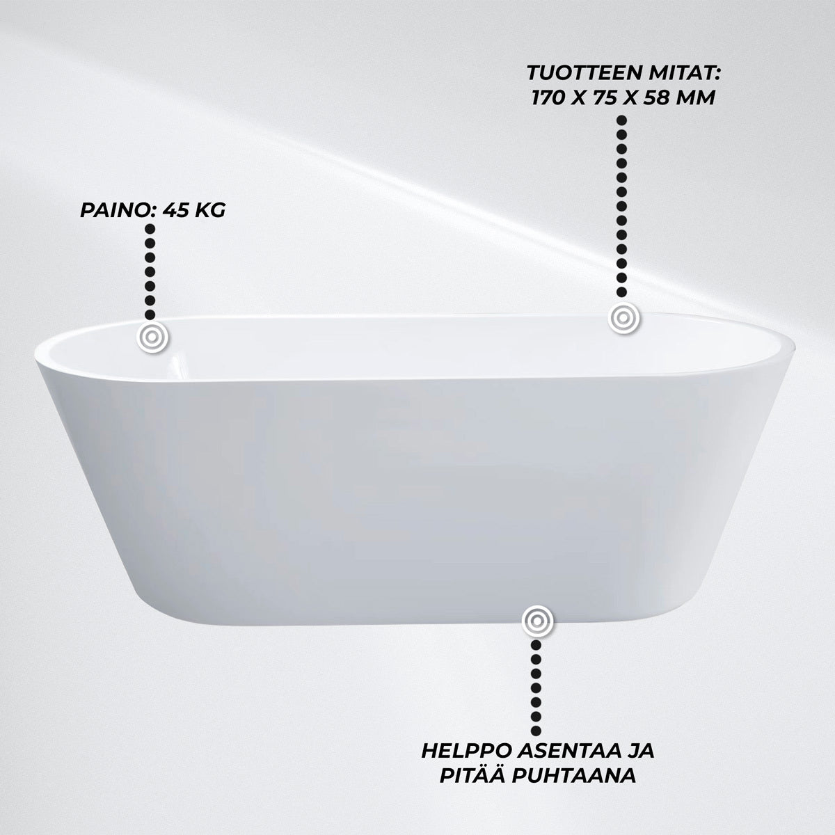 
              Lykke Kylpyamme Polar Deluxe 1700x750x580mm, valkoinen