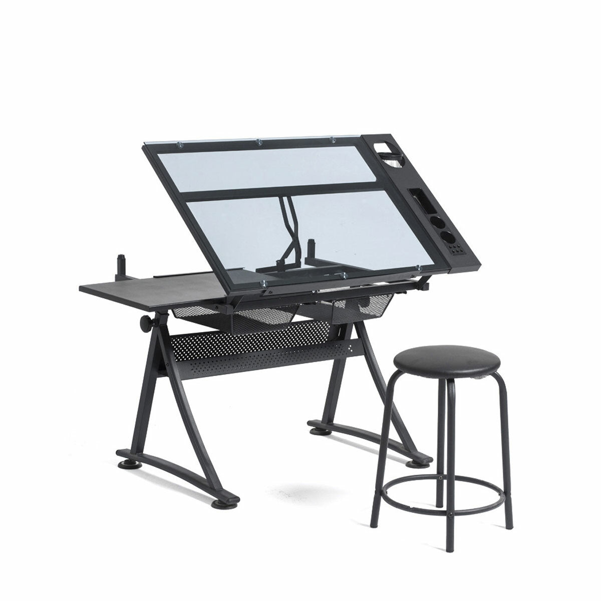 
              Lykke Drawing table with glass top and stool
