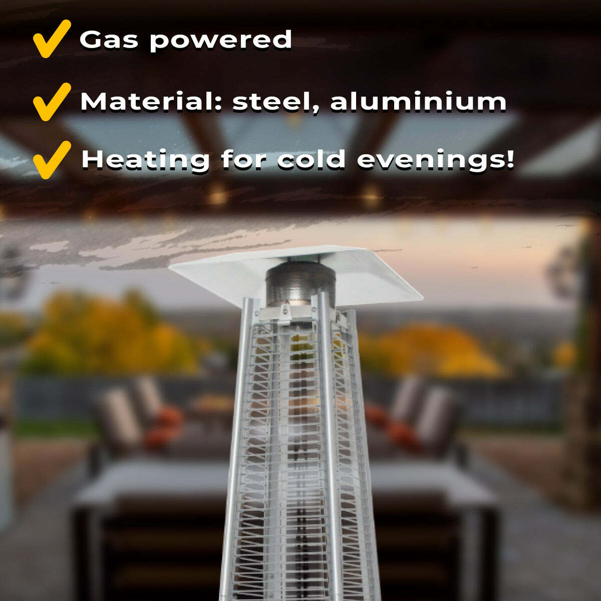 
              Fornorth Terrassevarmer Pyramid 13kW gasdrevet, sort