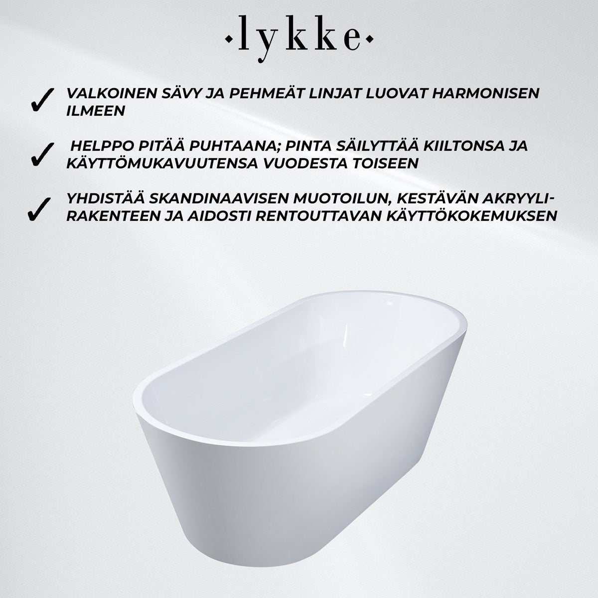 
              Lykke Kylpyamme Polar Deluxe 1600x750x580mm, valkoinen