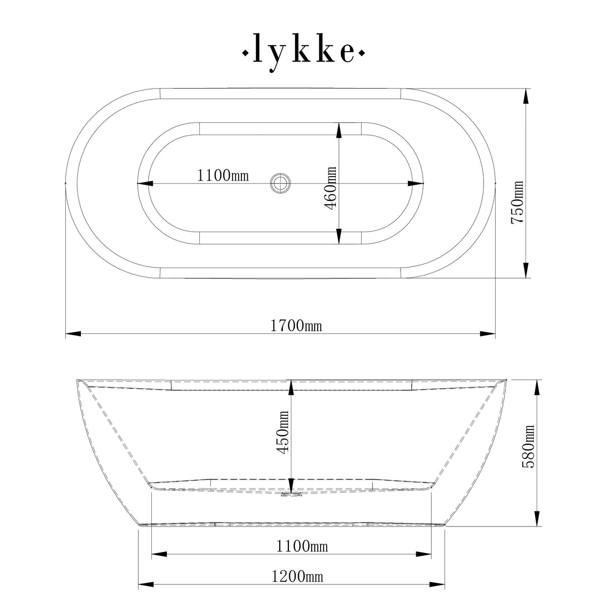 
              Lykke Kylpyamme Arctic Deluxe 1700x750x580mm, valkoinen