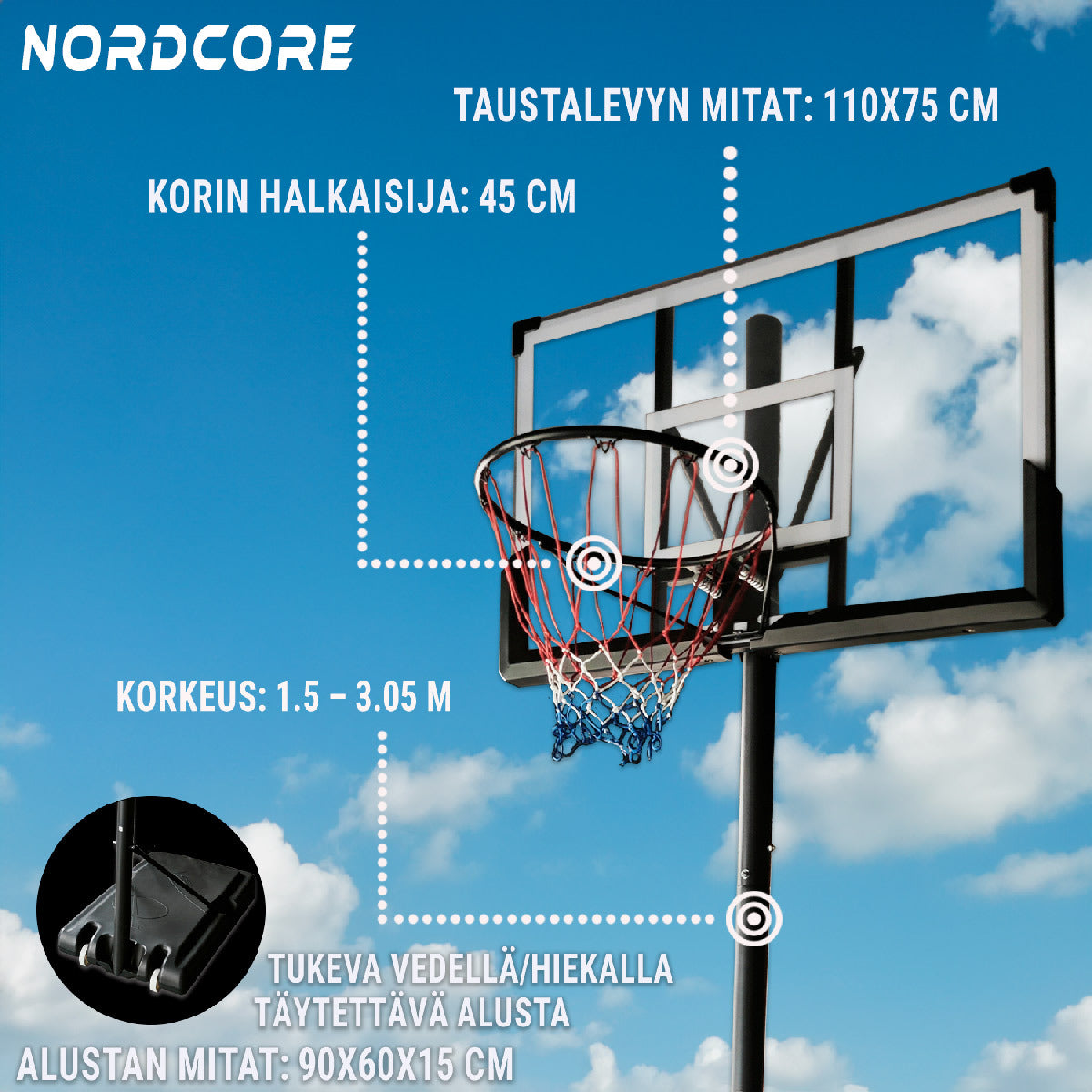 
              Nordcore Koripalloteline Core 1,5-3,05m