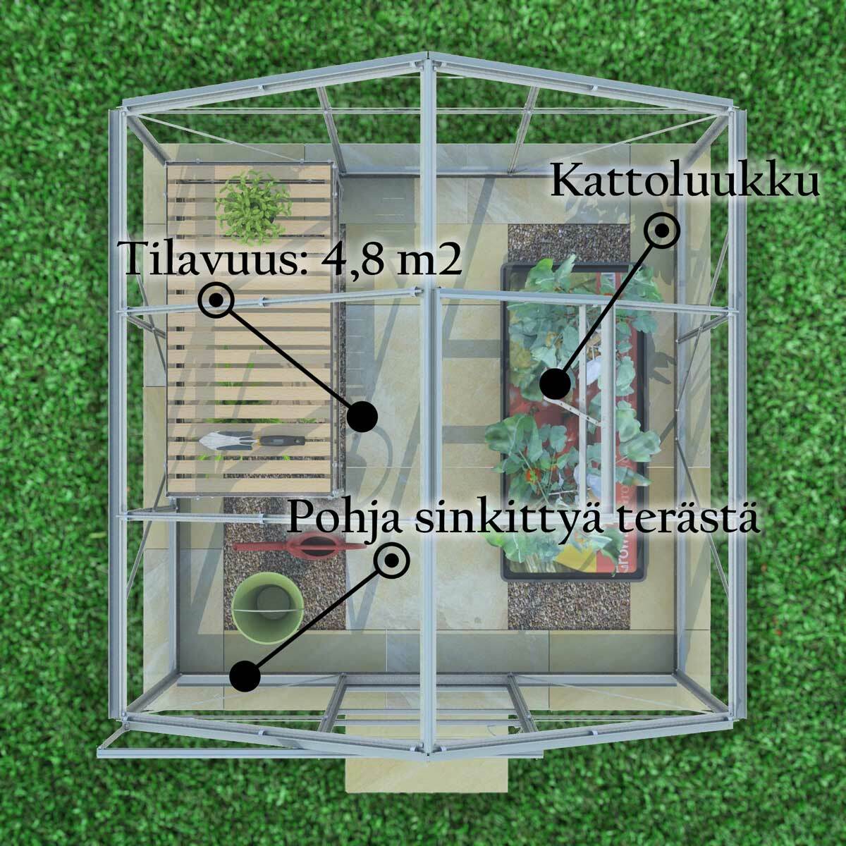 
              Lykke Kasvihuone hopea 4,8 m2