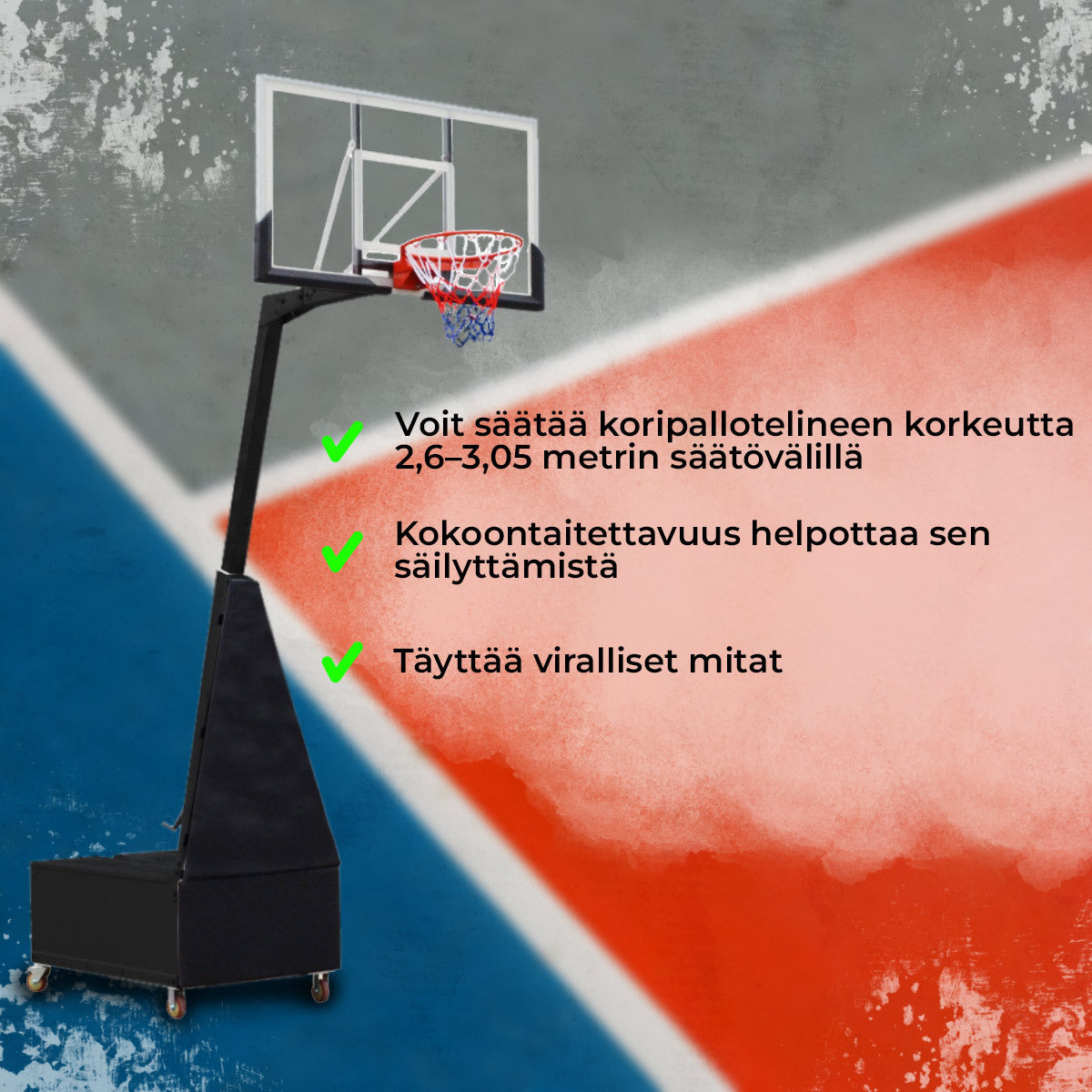 
              Prosport Koripalloteline taittuva 2,6 - 3,05m