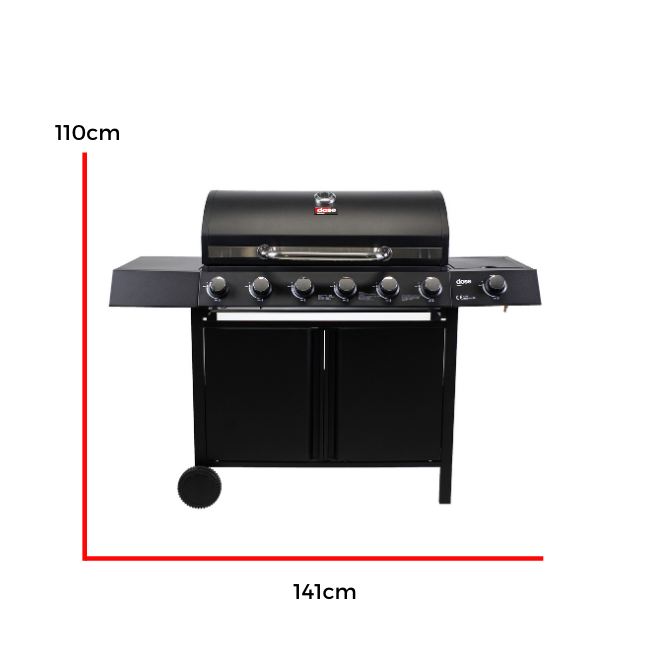 DOSE Gas grill BARBEQUE, 6+1 burners, black 141x110x48cm