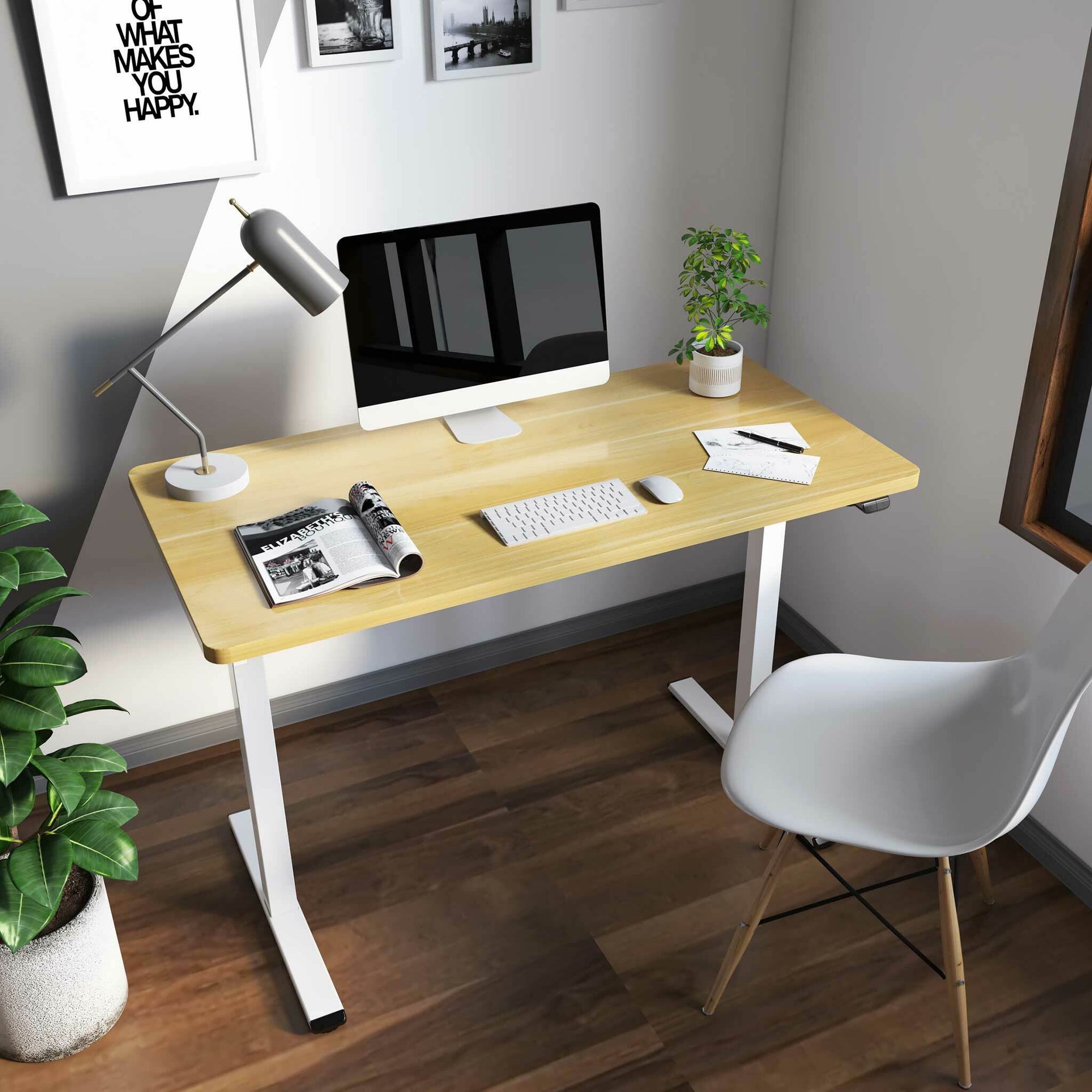 Lykke Elektrisch Höhenverstellbarer Schreibtisch M100, weiß/Eiche, 120 x 60 cm