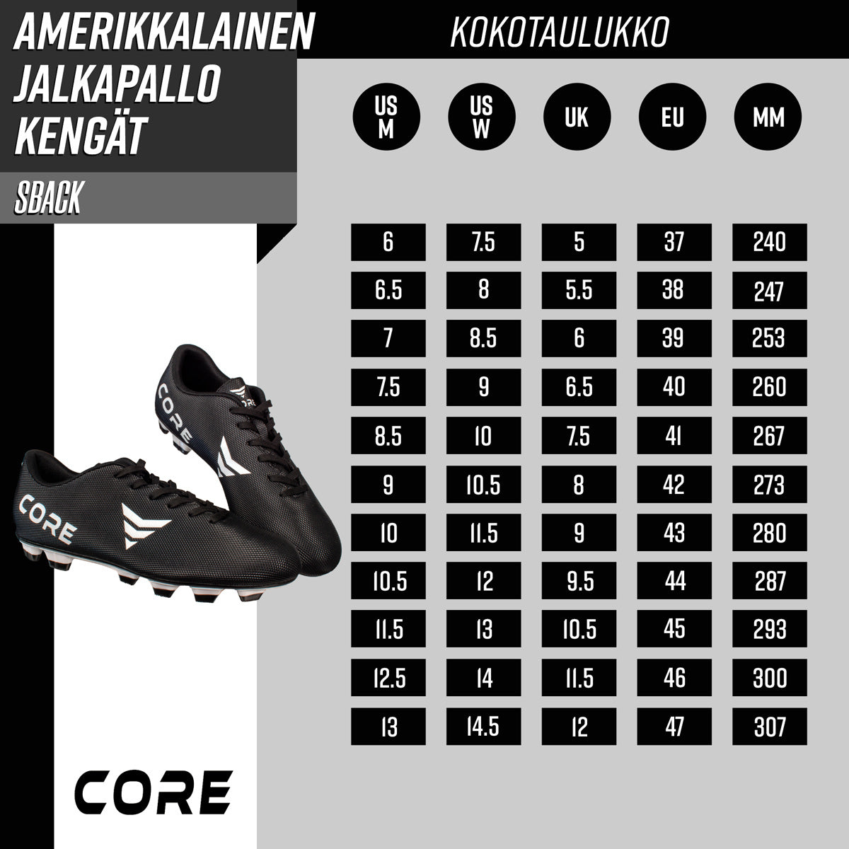 
              Core Amerikkalaisen jalkapallon kengät Sback