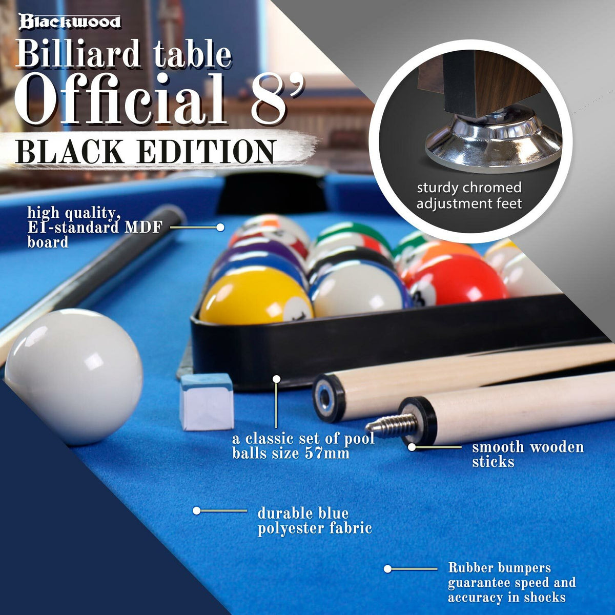uafhængigt Woods Smidighed Blackwood Poolbord, 8' Official Black - Nordic ProStore