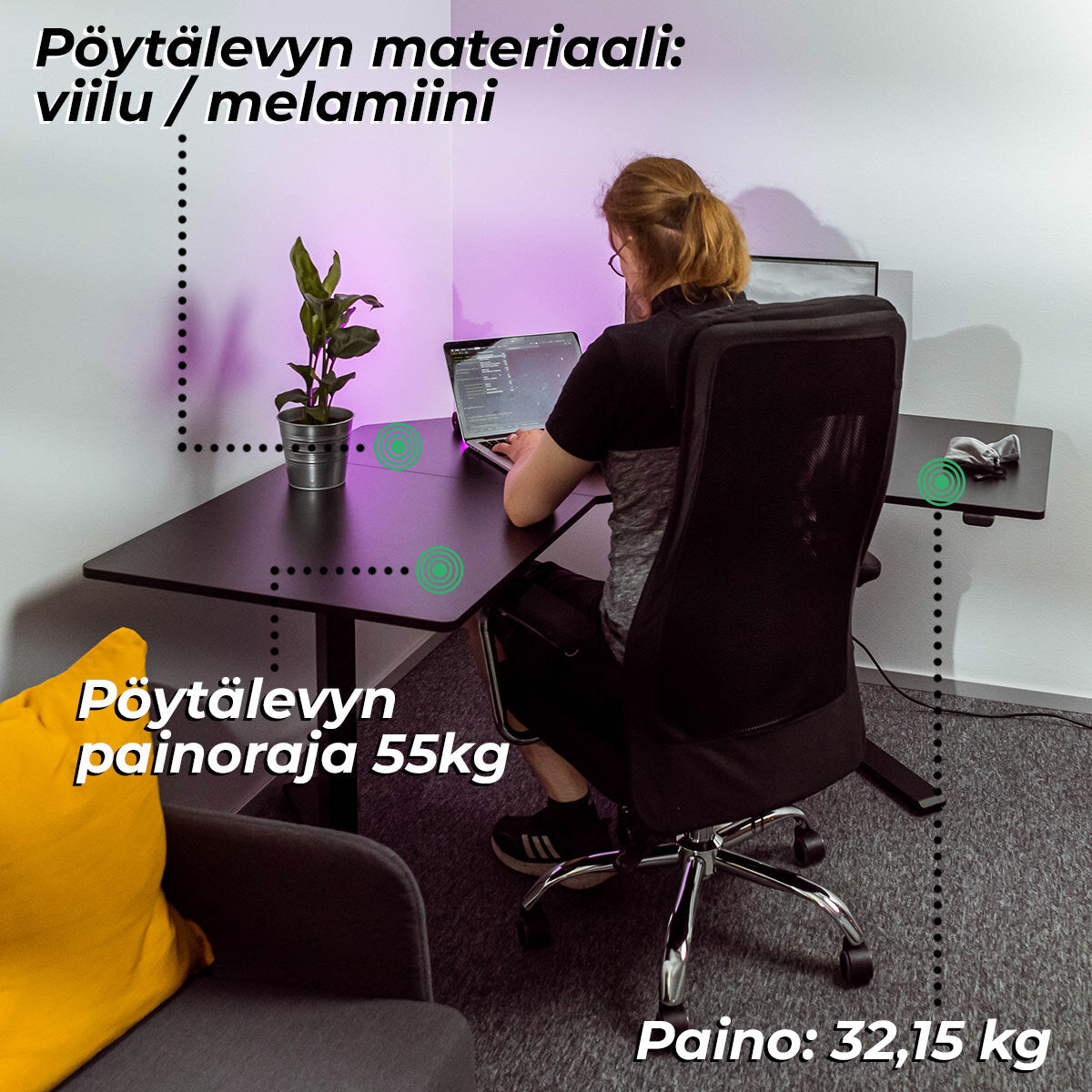 
              Lykke Kulmasähköpöytä M100 Musta