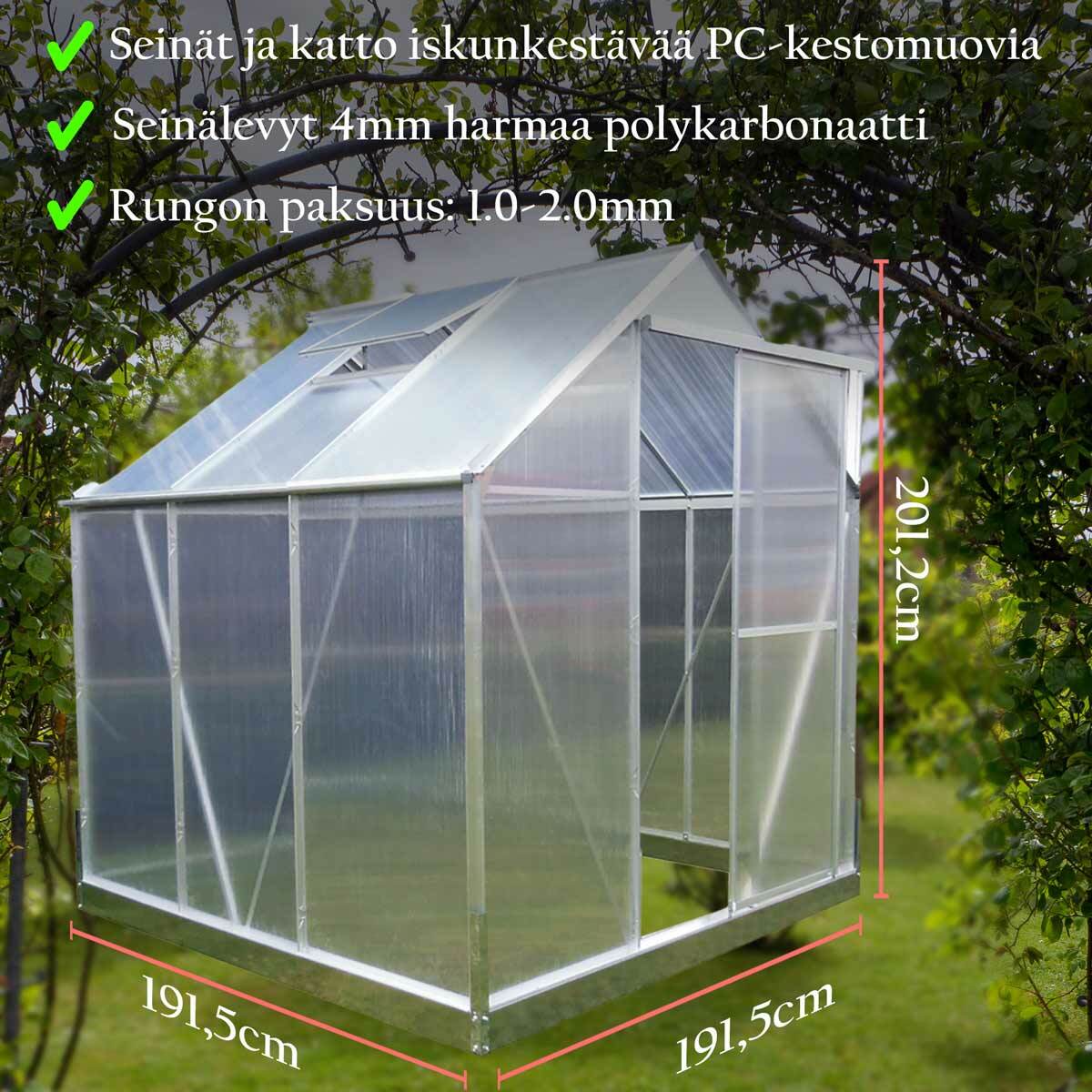 
              Lykke Kasvihuone hopea 3,7 m2