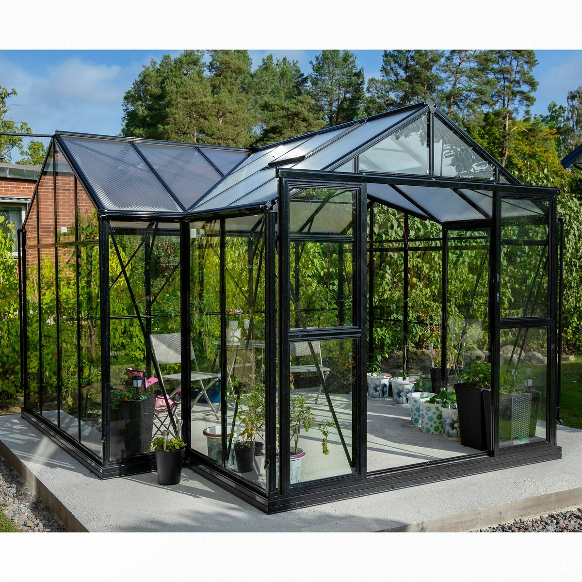 
              Metalcraft Serre de jardin modèle T, 12,8m², verre de sécurité 4mm, noir