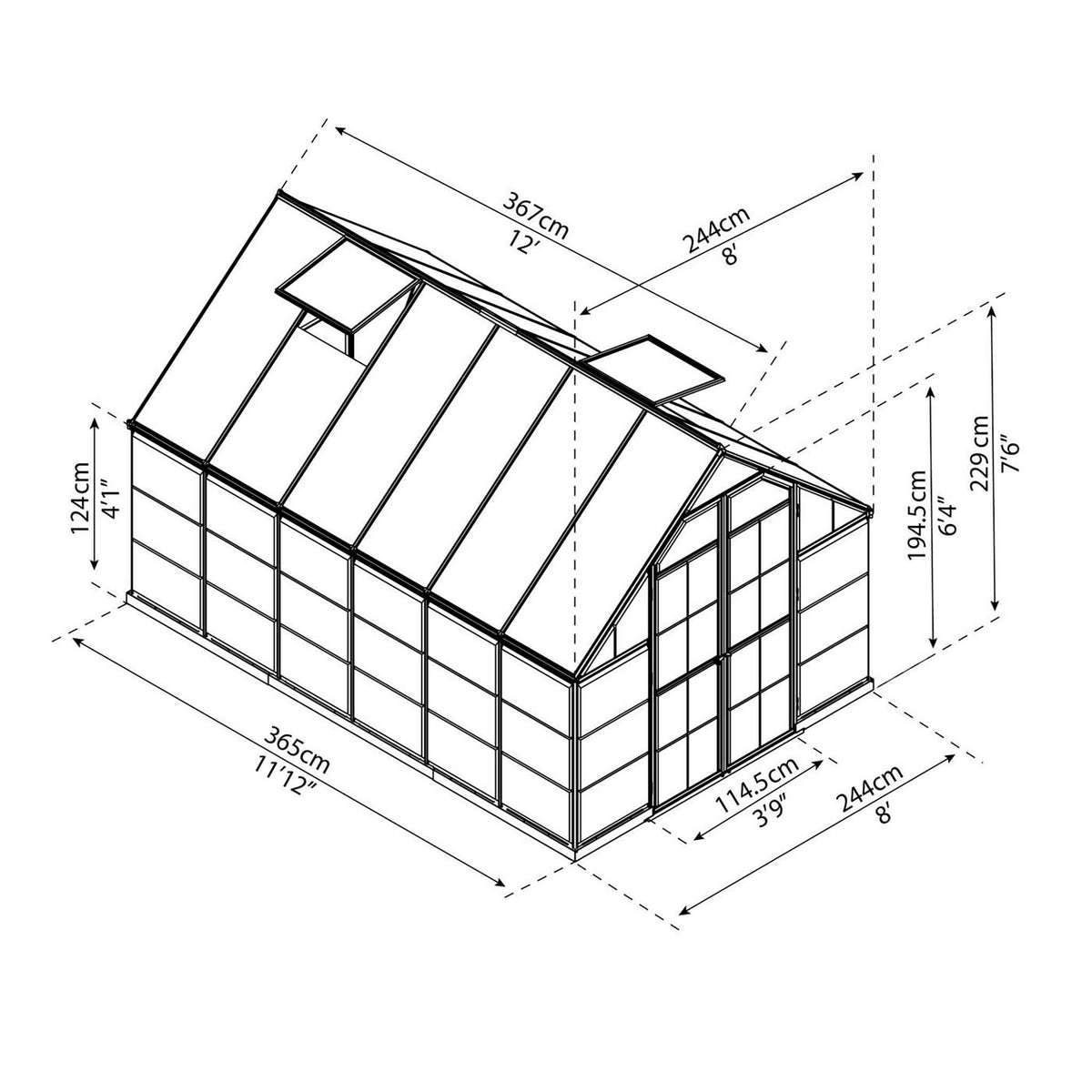 
              Palram-Canopia Kasvihuone Balance Hybrid, 8,9m², 8x12, hopea
