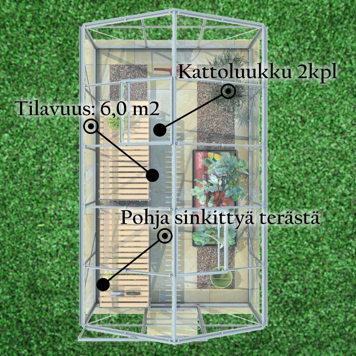 
              Lykke Kasvihuone hopea 6,0 m2