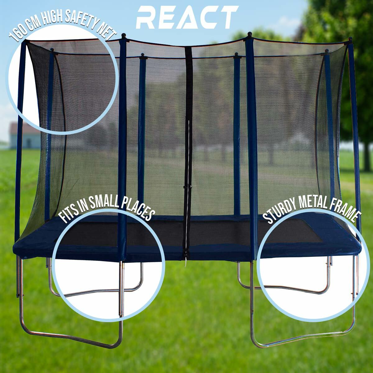 React firkantet trampolin 163x216cm med sikkerhedsnet