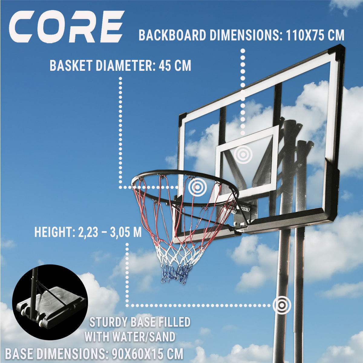 Core Basketball kurv Premium 2,3-3,05m