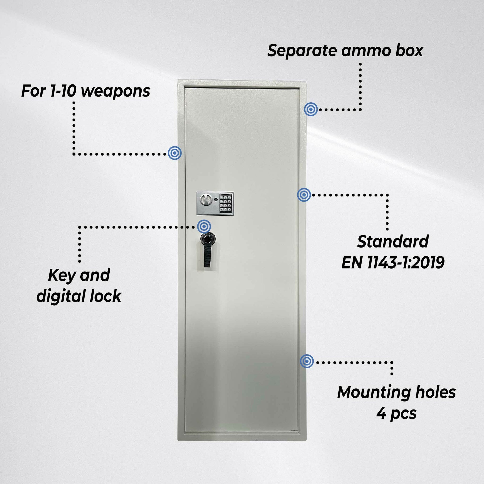 Trekker Gun cabinet for 10 guns AS1000 V2, With Digital Lock, White