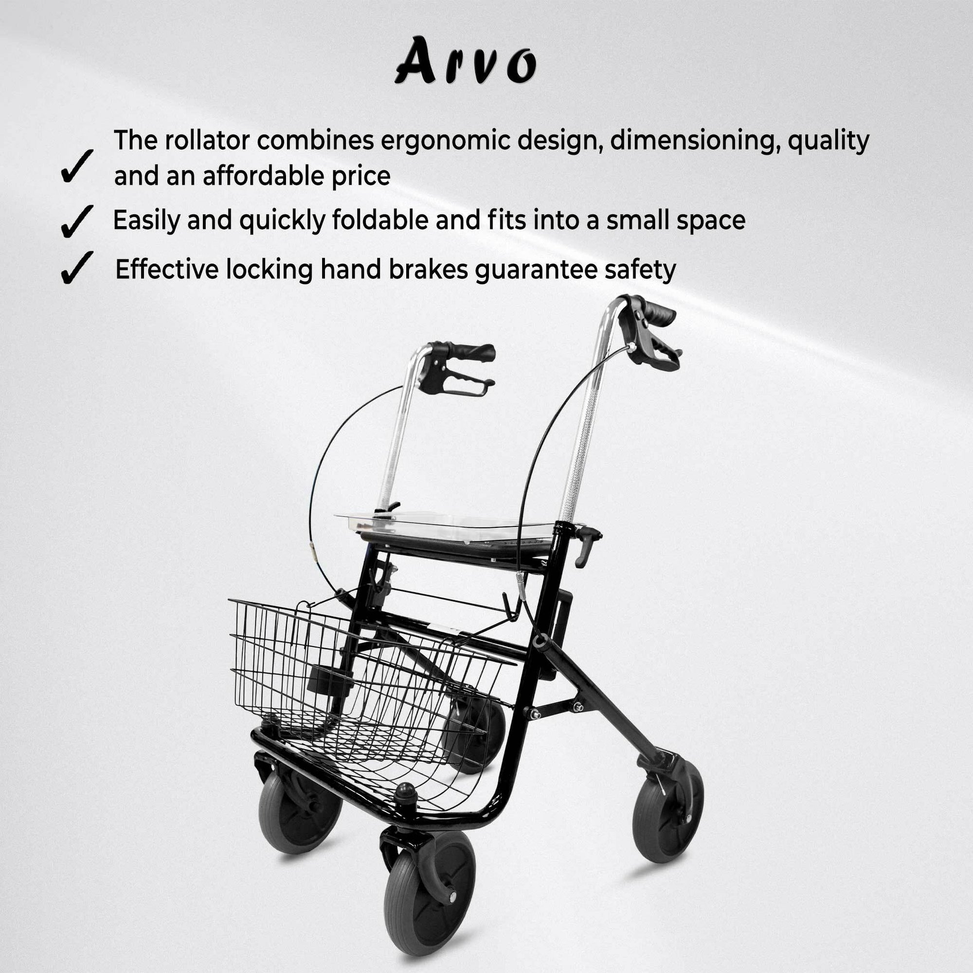 Arvo Rollator, für den Innen- und Außenbereich, Schwarz