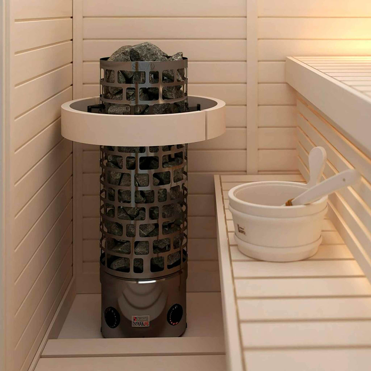 
              SAWO Poêle de Sauna Électrique Aries Round 6kW, 5-8m³, commande fixe