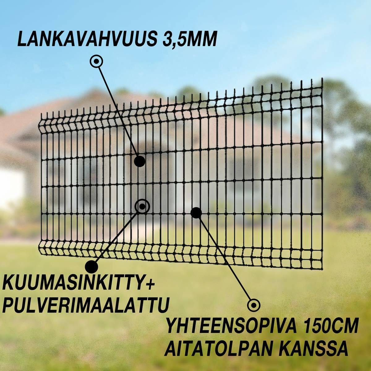 
              Fornorth aitaelementti 1030x2500mm, lankavahvuus 3.5mm, musta