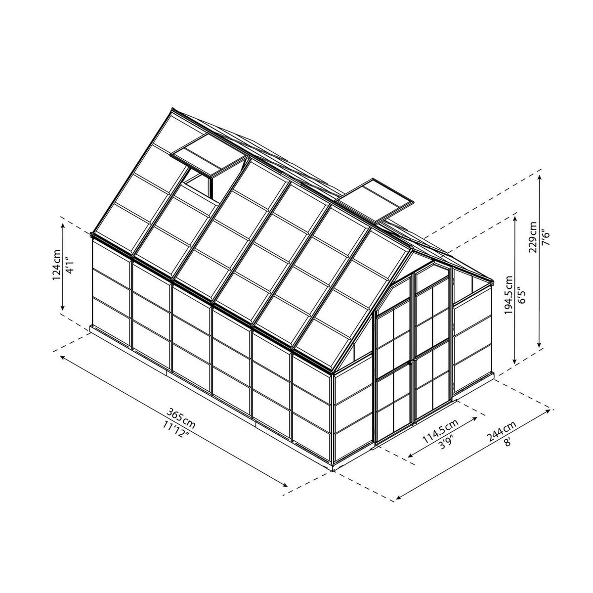 
              Palram-Canopia Kasvihuone Octave, 8,9m², 8x12, hopea